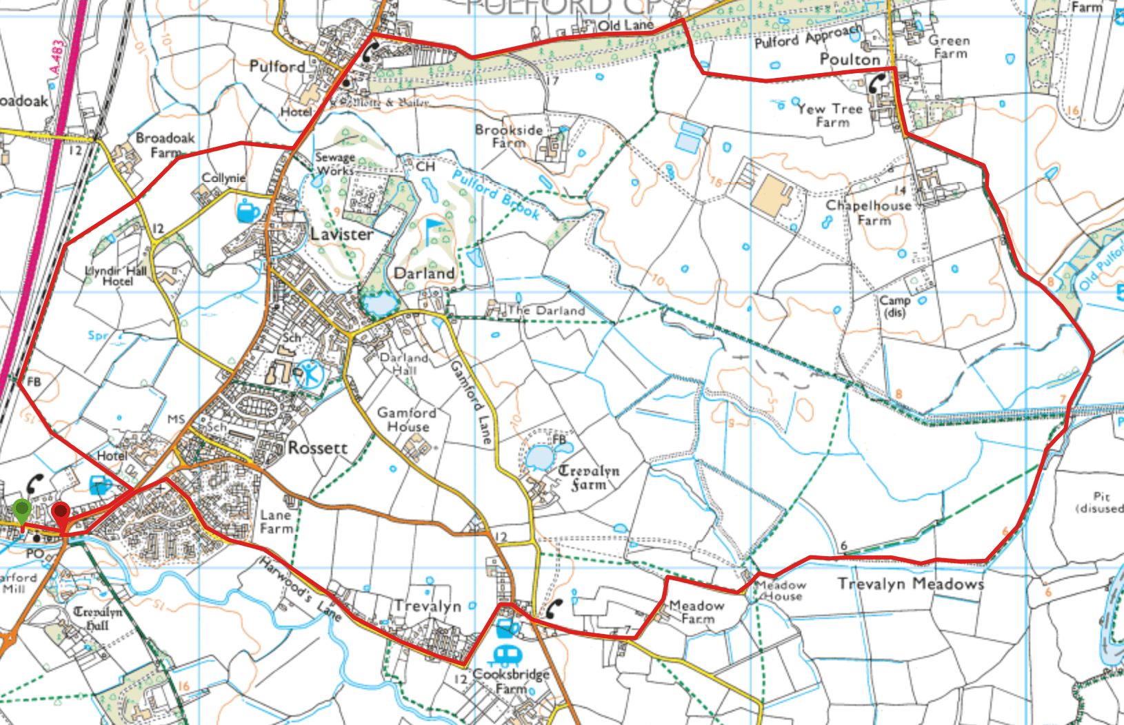 Pulford, Poulton and Trevalyn Meadows Map.