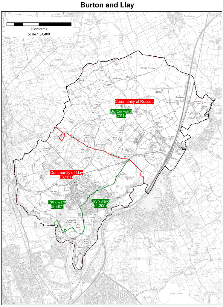 Map shows the proposed boundary of the Llay ward