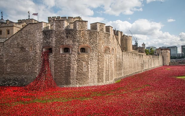 Remembrance Day Poppies at The Tower of London in 2014